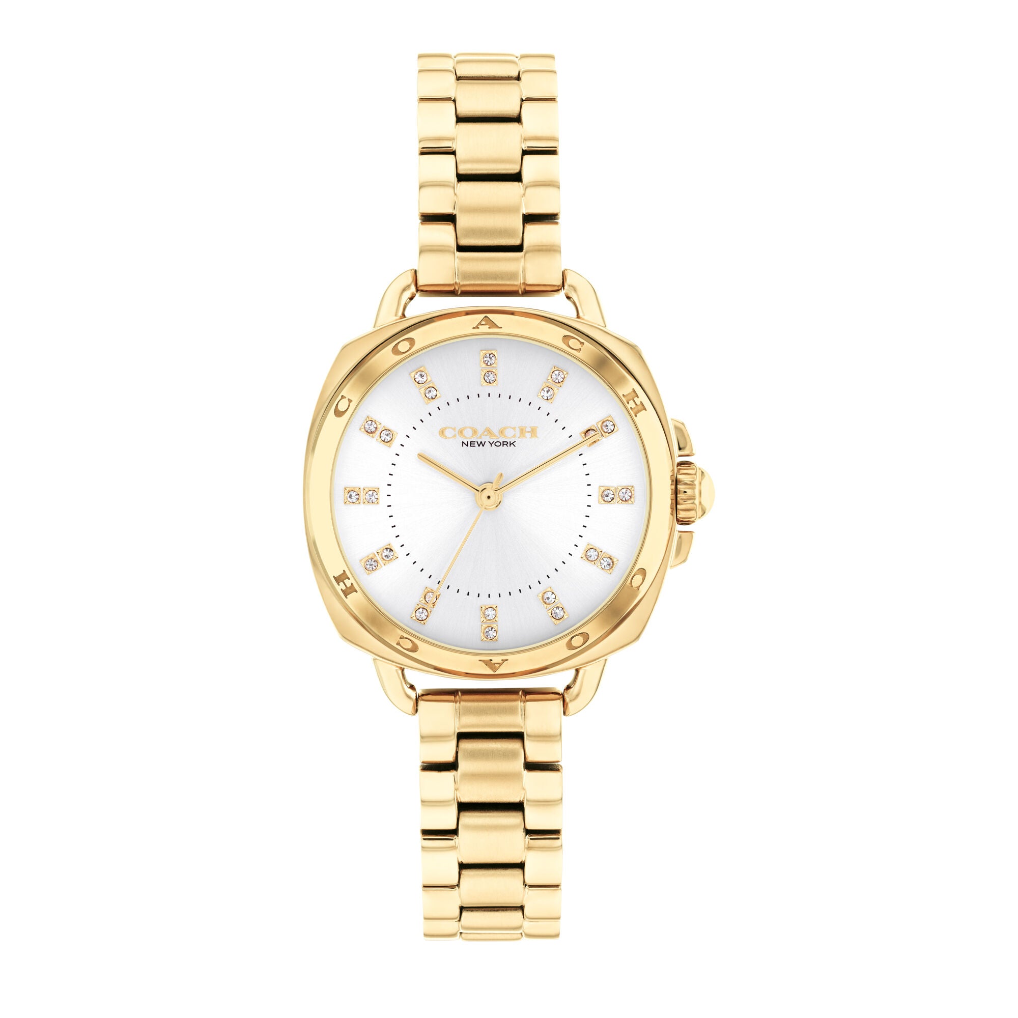 Coach Tatum gold-tone ladies watch with silver crystal dial and matching bracelet