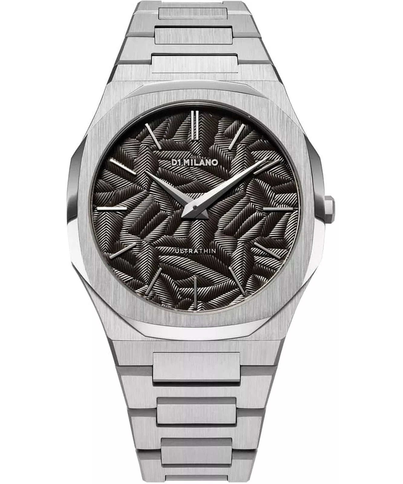 D1 Milano Ultra Thin Ashfield stainless steel watch with black textured dial and Roman numerals