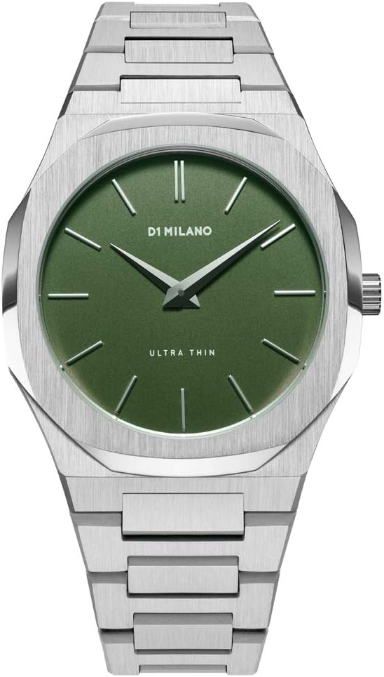 D1 Milano UTBJ06 Ultra Thin watch with green dial and silver-tone metal bracelet