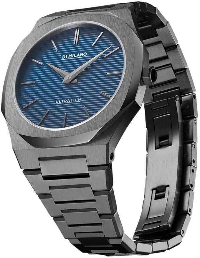 D1 Milano UTBJ12 petrol blue watch shown from angle with bracelet visible on both sides