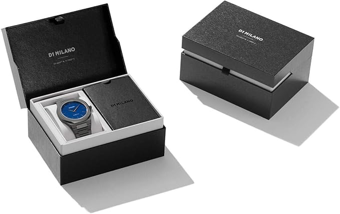 D1 Milano UTBJ12 watch with petrol blue dial displayed in black branded presentation box