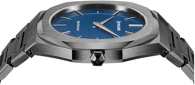 D1 Milano ultra-thin watch side profile showing case thickness and hexagonal crown