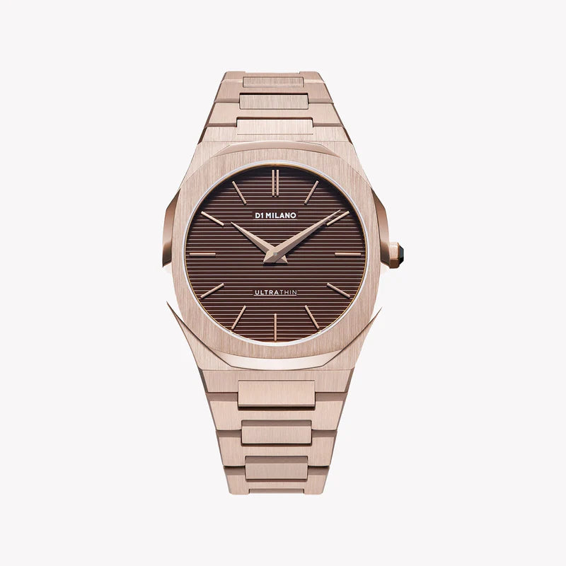 D1 MILANO rose gold and brown stainless steel unisex watch front view