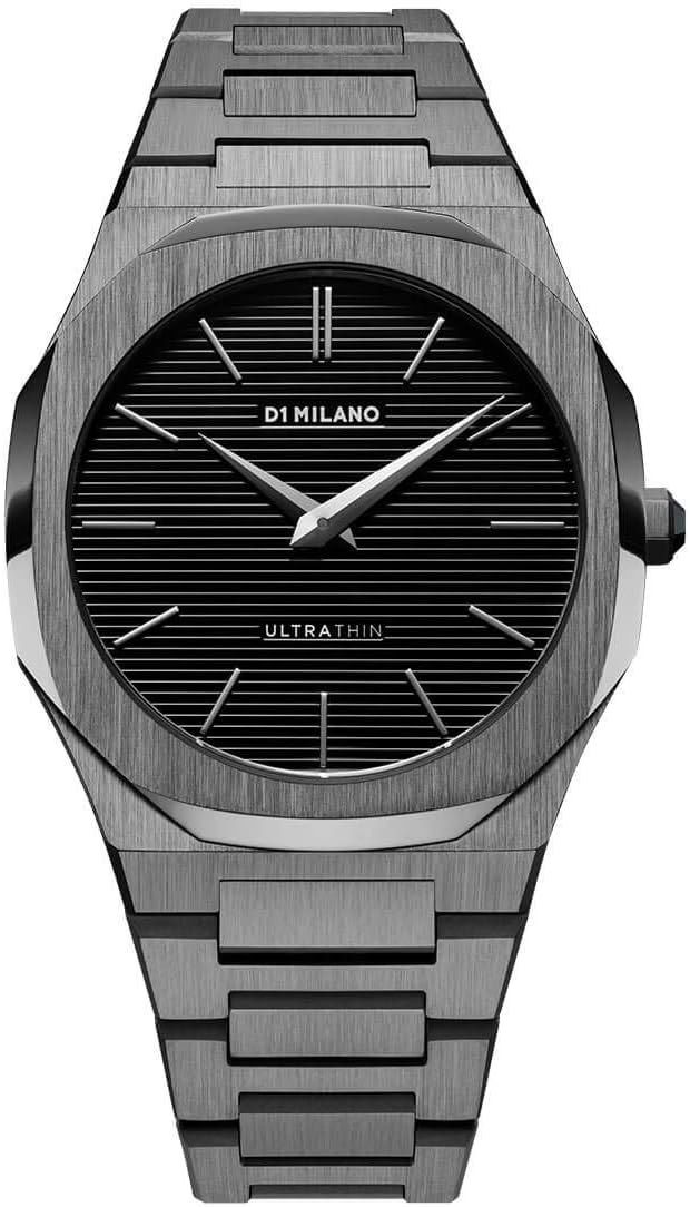 D1 Milano UTBJ15 watch with black horizontal striped dial and brushed gray titanium case