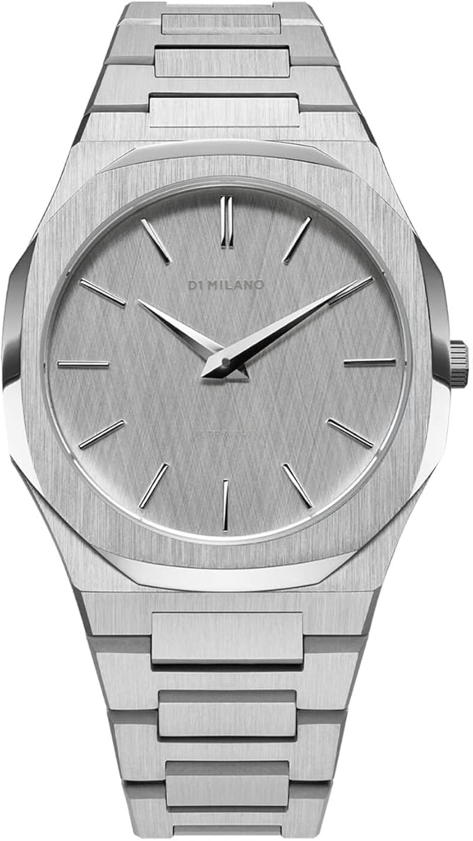 D1 Milano UTBJ23 40mm ultra-thin watch with silver linen dial and steel bracelet