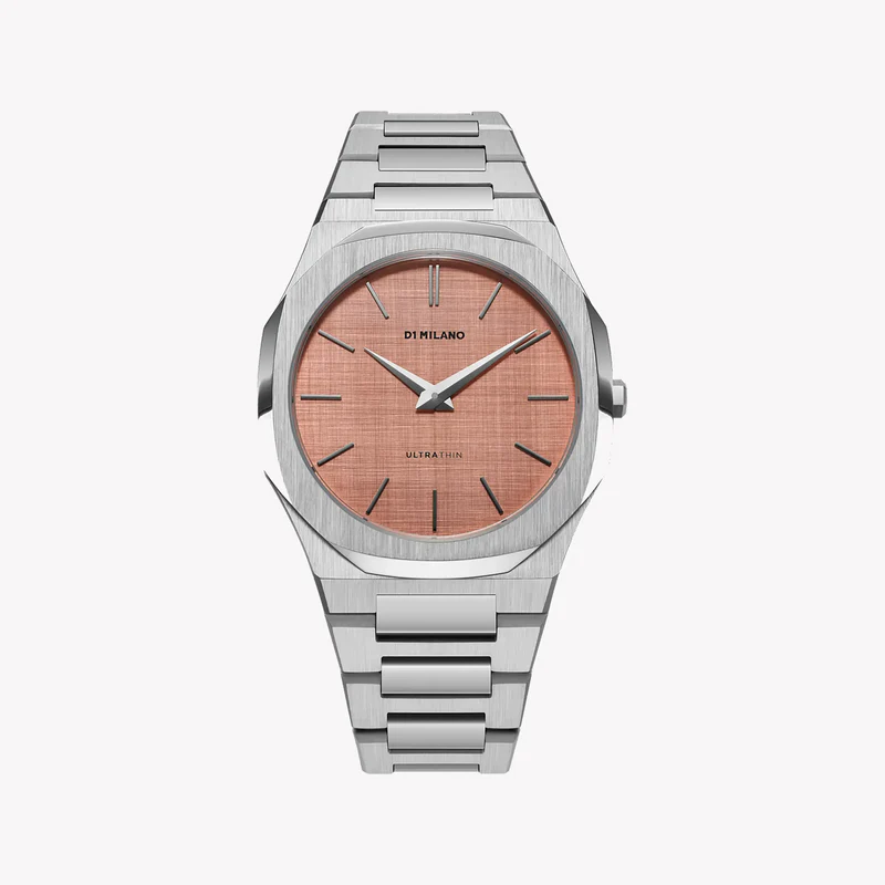 D1 Milano silver men's watch with rose gold dial and stainless steel bracelet