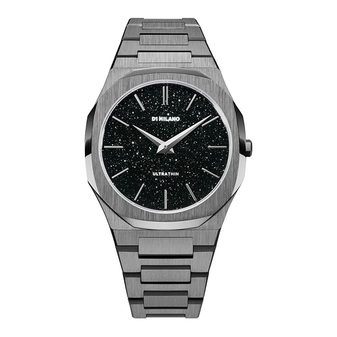 D1 Milano UTBJ29 men's watch with black starry dial and steel bracelet, front view