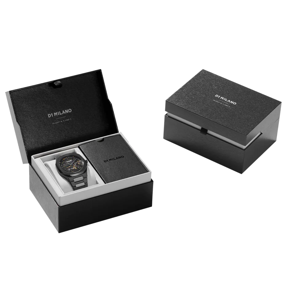D1 Milano Ultra Thin UTBJ31 luxury black watch box packaging and accessories