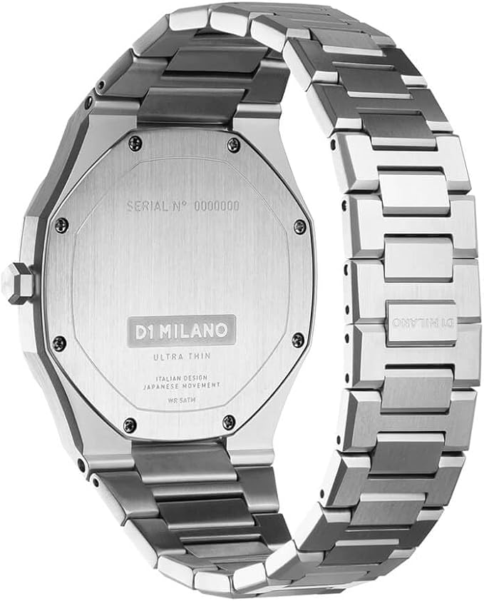 D1 Milano UTBJ35 caseback showing stainless steel back and integrated strap