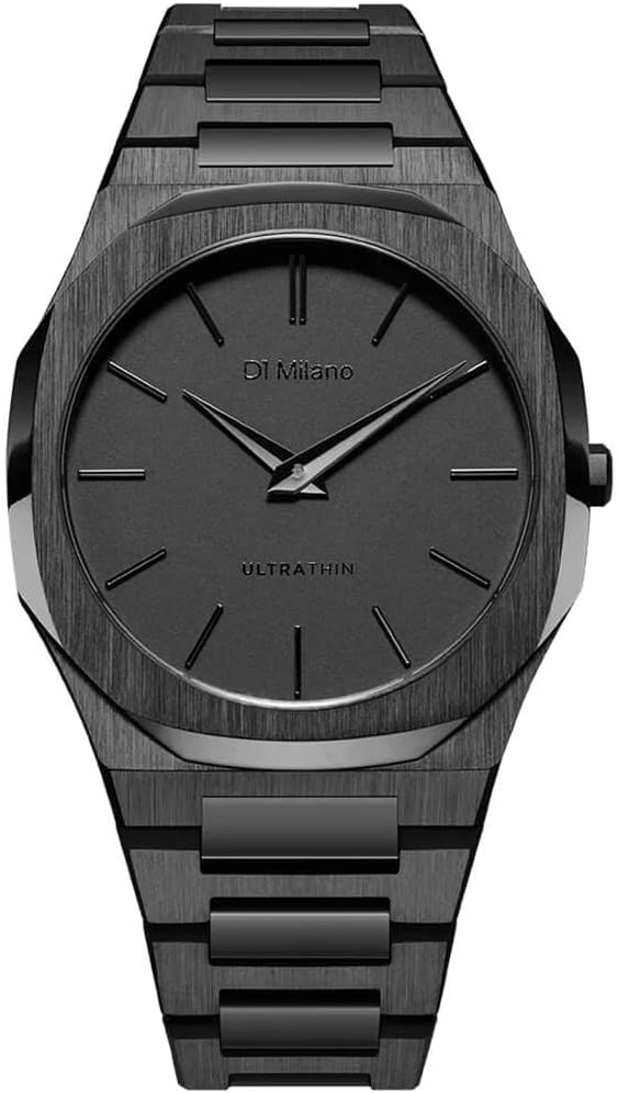 D1 Milano UTBJSH black analog watch with dark face and stainless steel bracelet