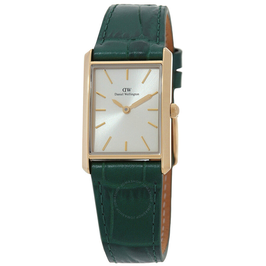 Daniel Wellington Bound ladies watch with champagne sunray dial, gold-tone case, and green leather strap