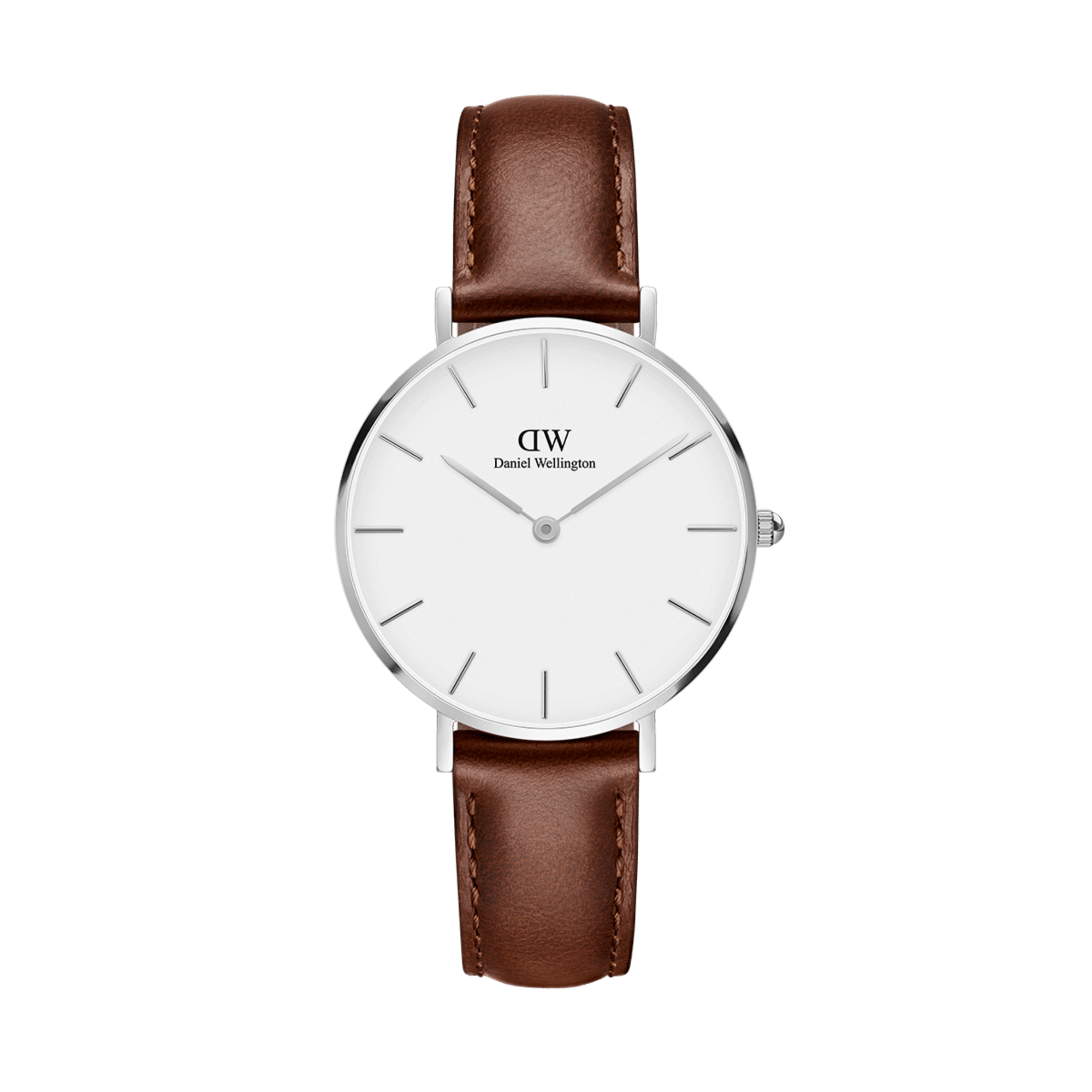 Daniel Wellington Classic women's watch with white dial and brown leather strap
