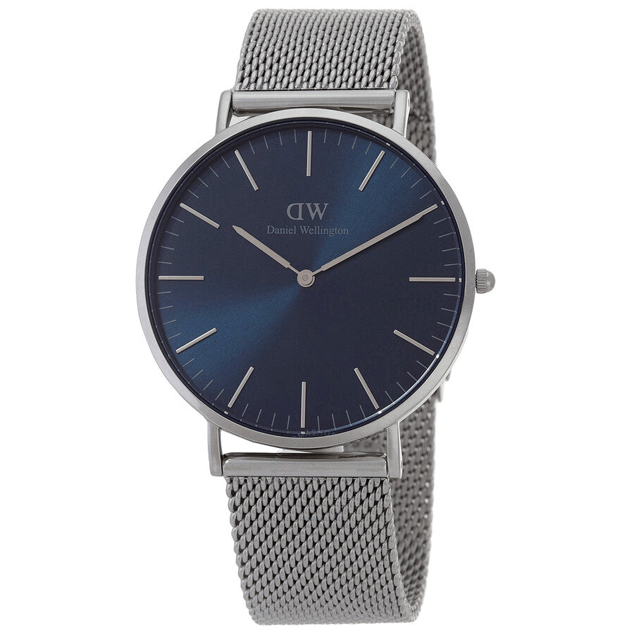 Daniel Wellington Classic Mesh watch with blue dial and silver mesh strap