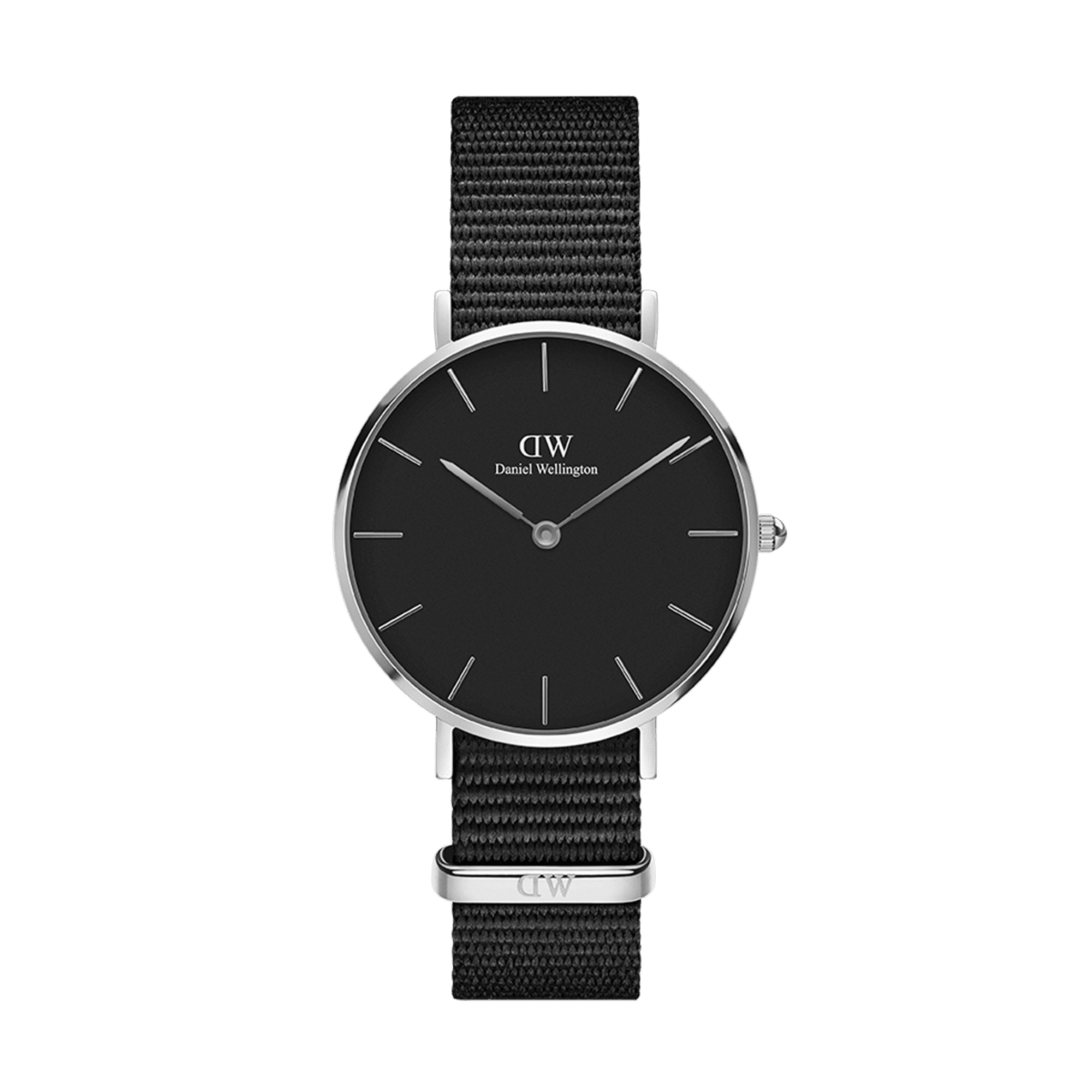 Daniel Wellington Classic Petite Cornwall ladies watch with black dial and black fabric strap