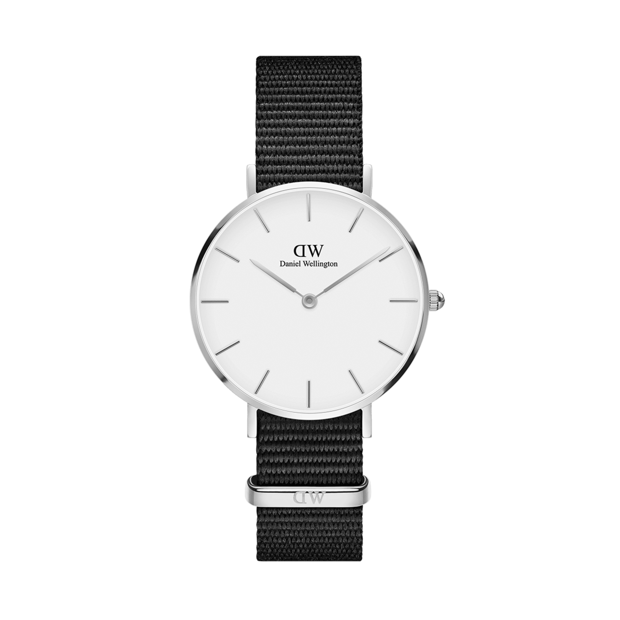 Daniel Wellington Classic Petite Cornwall watch with white dial and black nylon strap