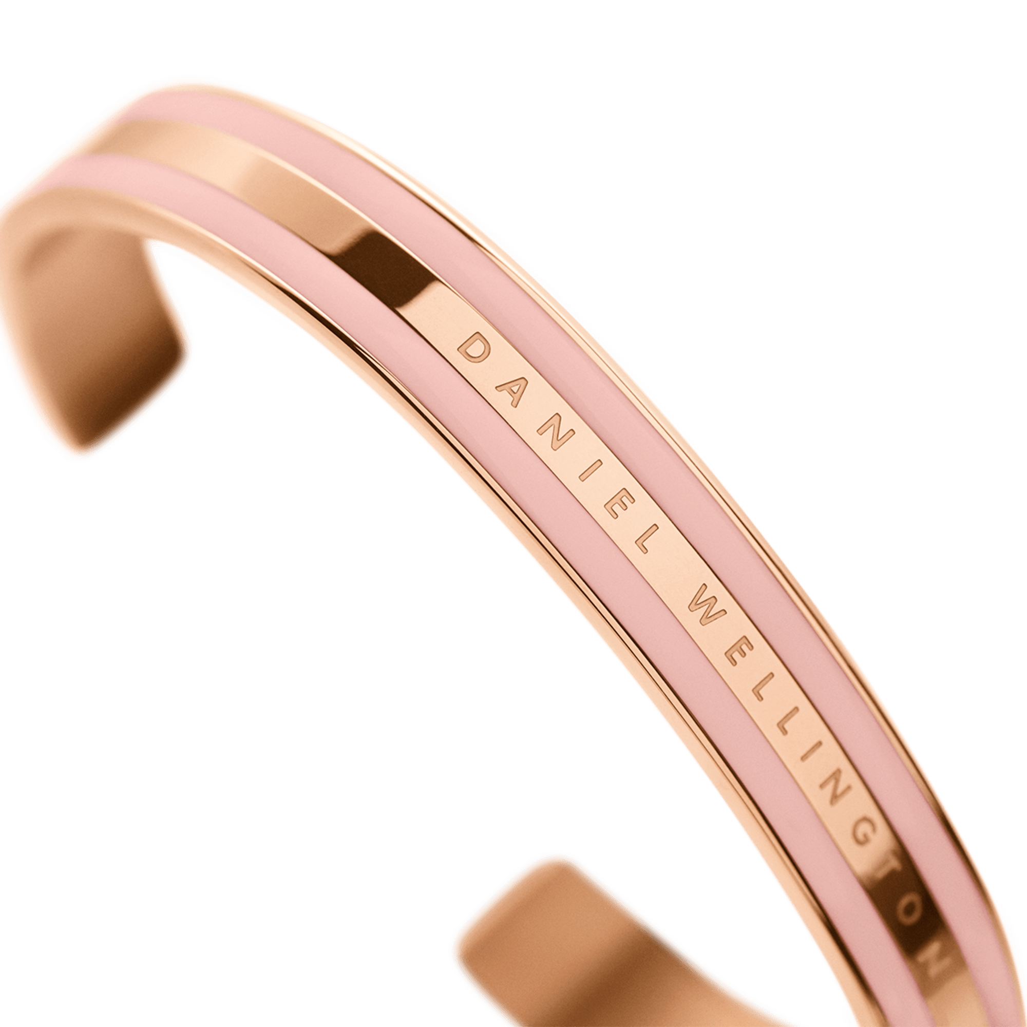 Side angle view of Classic Petite Melrose cuff bangle highlighting curved shape and engraving