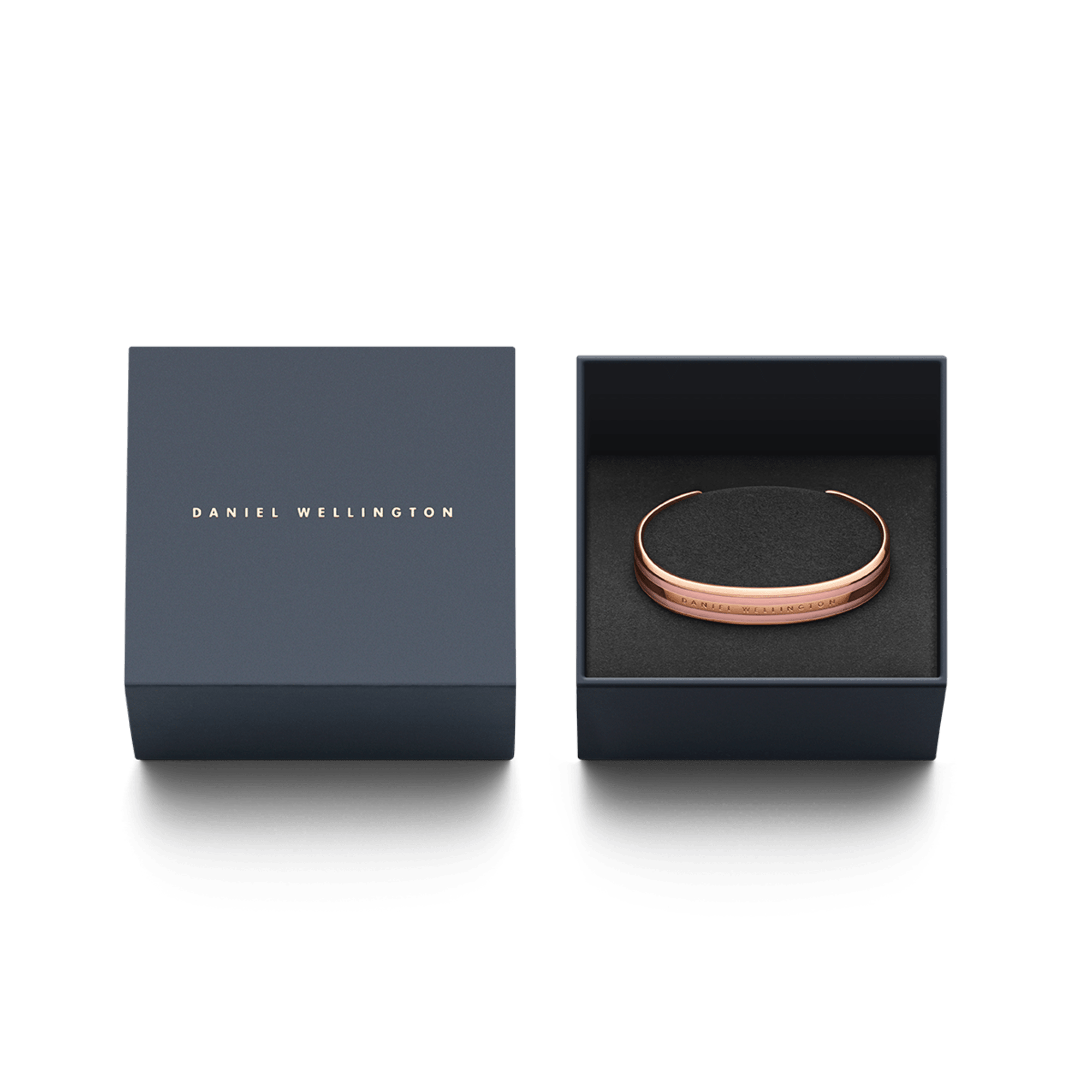 Daniel Wellington packaging with Classic Petite Melrose cuff bangle displayed in branded box