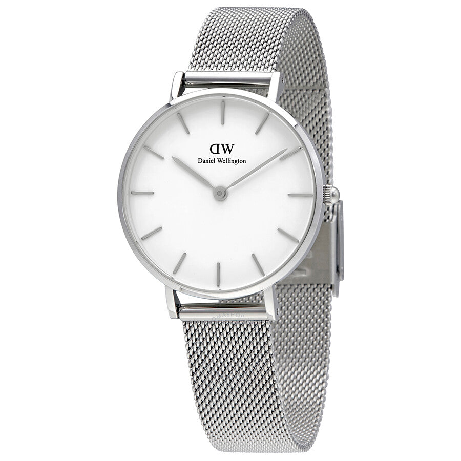 Daniel Wellington Classic Petite Sterling ladies watch with silver mesh strap and white dial