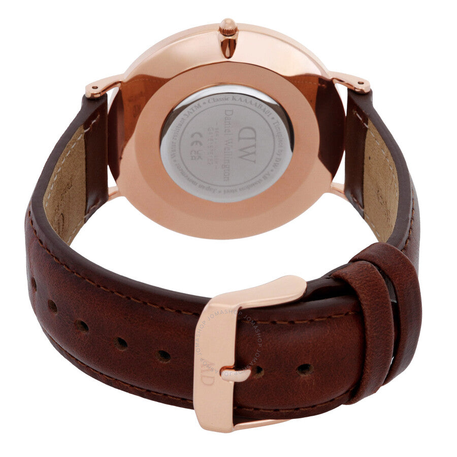 Case back view showing DW engraving and stainless steel caseback of Classic St Mawes