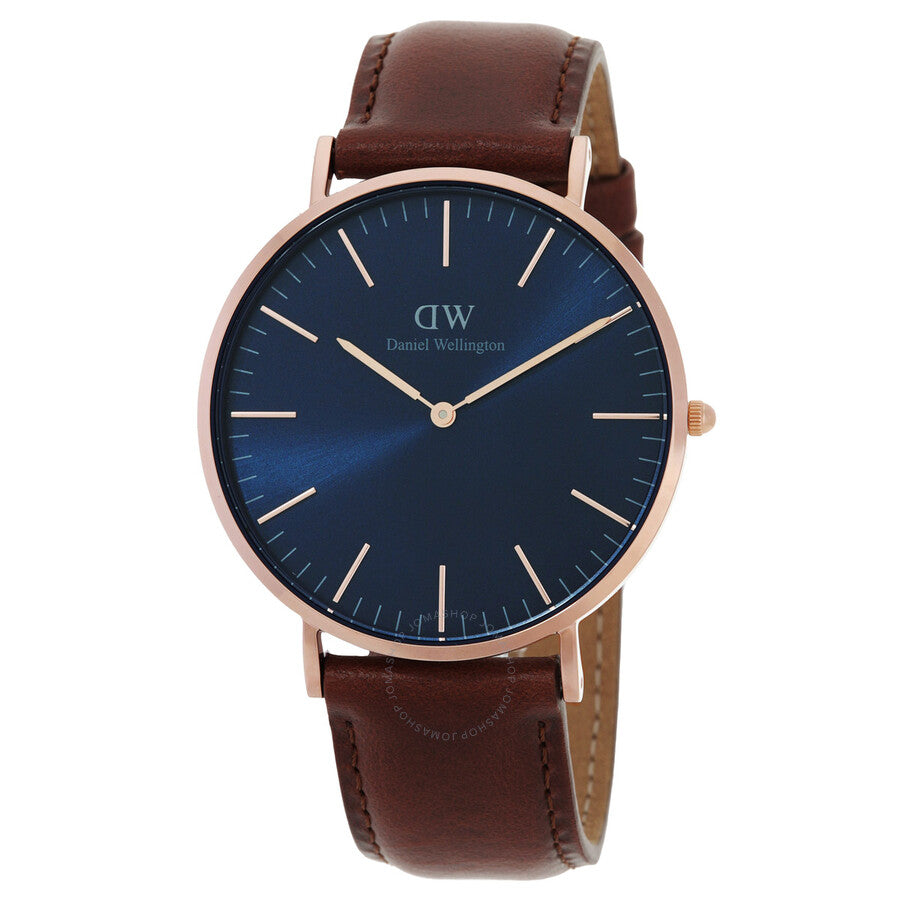 Daniel Wellington Classic St Mawes Arctic men's watch with blue dial and brown leather strap