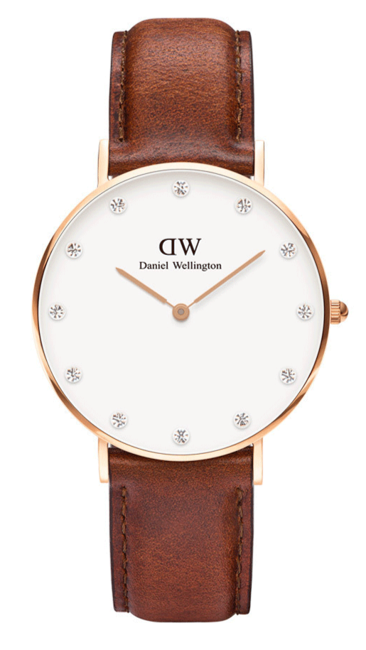 Daniel Wellington Classy St Mawes 34mm women's watch with white dial and brown leather strap