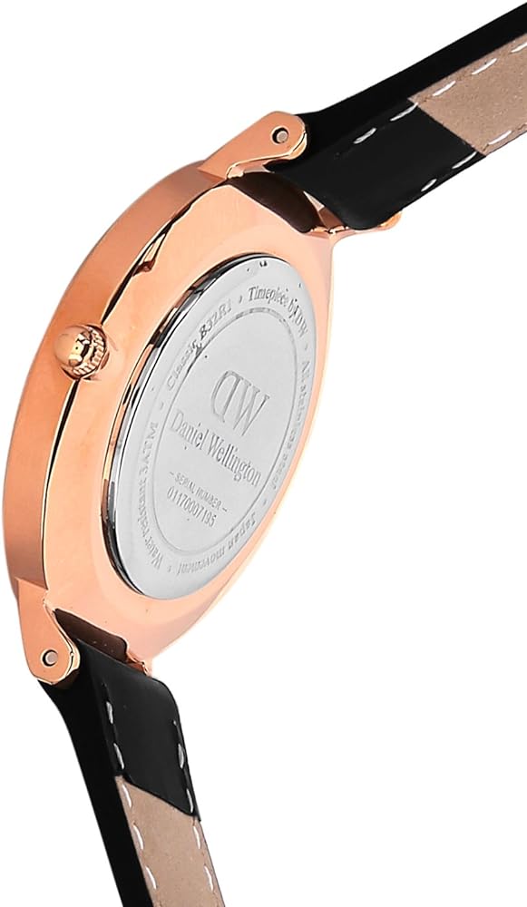 Daniel Wellington Classic Sheffield caseback with rose gold case and black leather strap attachment