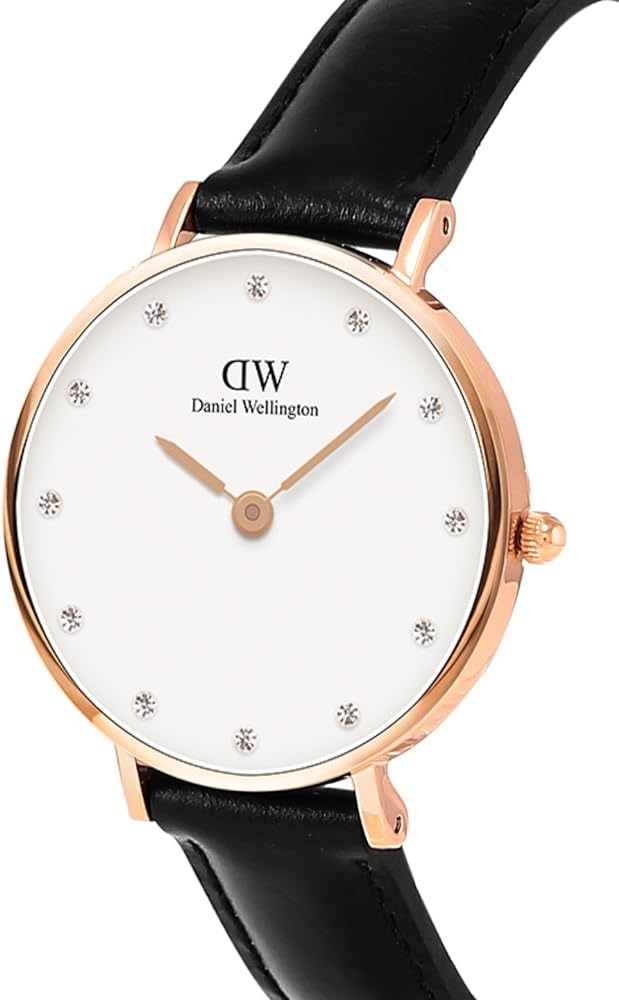 Daniel Wellington Classic Sheffield watch from side view with black leather strap visible