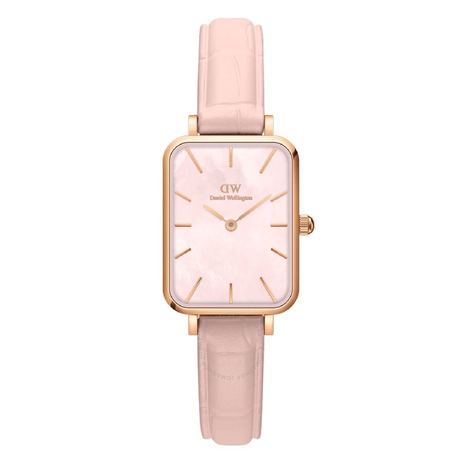 Daniel Wellington pink dial quartz ladies watch with rose gold case and pink leather strap