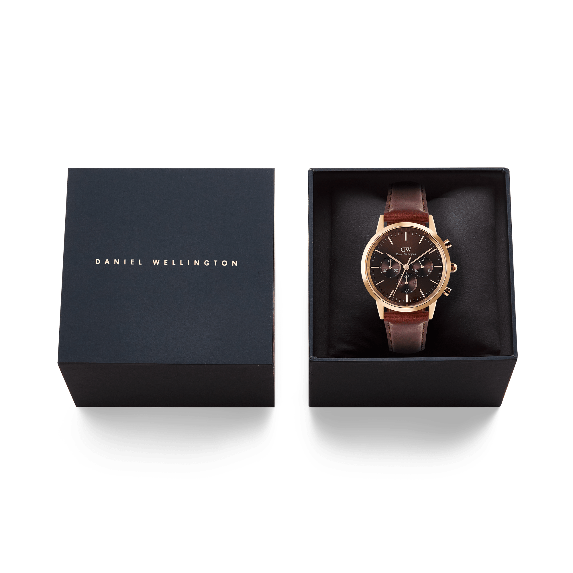 Daniel Wellington Iconic Chronograph in luxury packaging with branded box