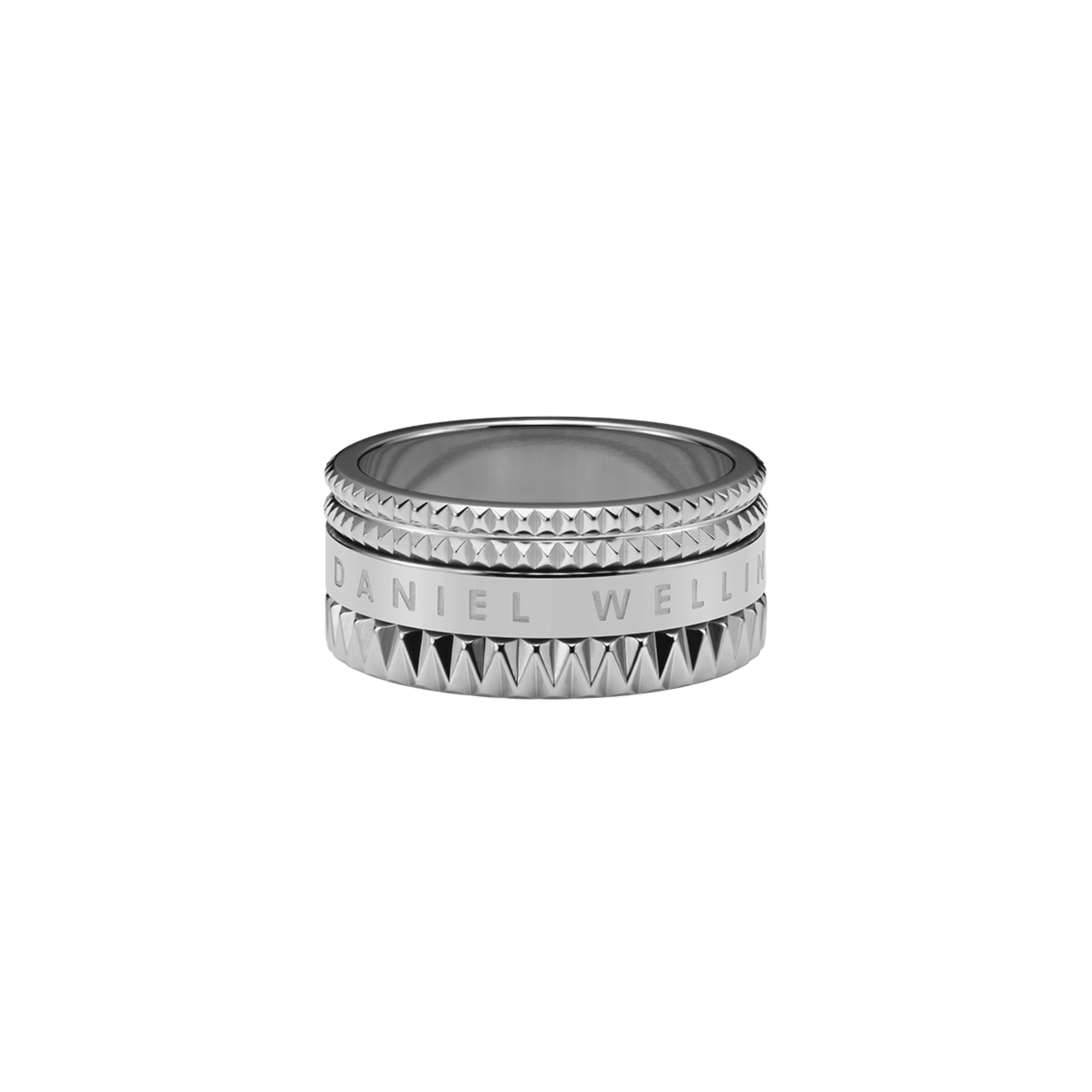 Daniel Wellington Elevation Ring 48 silver top view showing textured bands and engraving