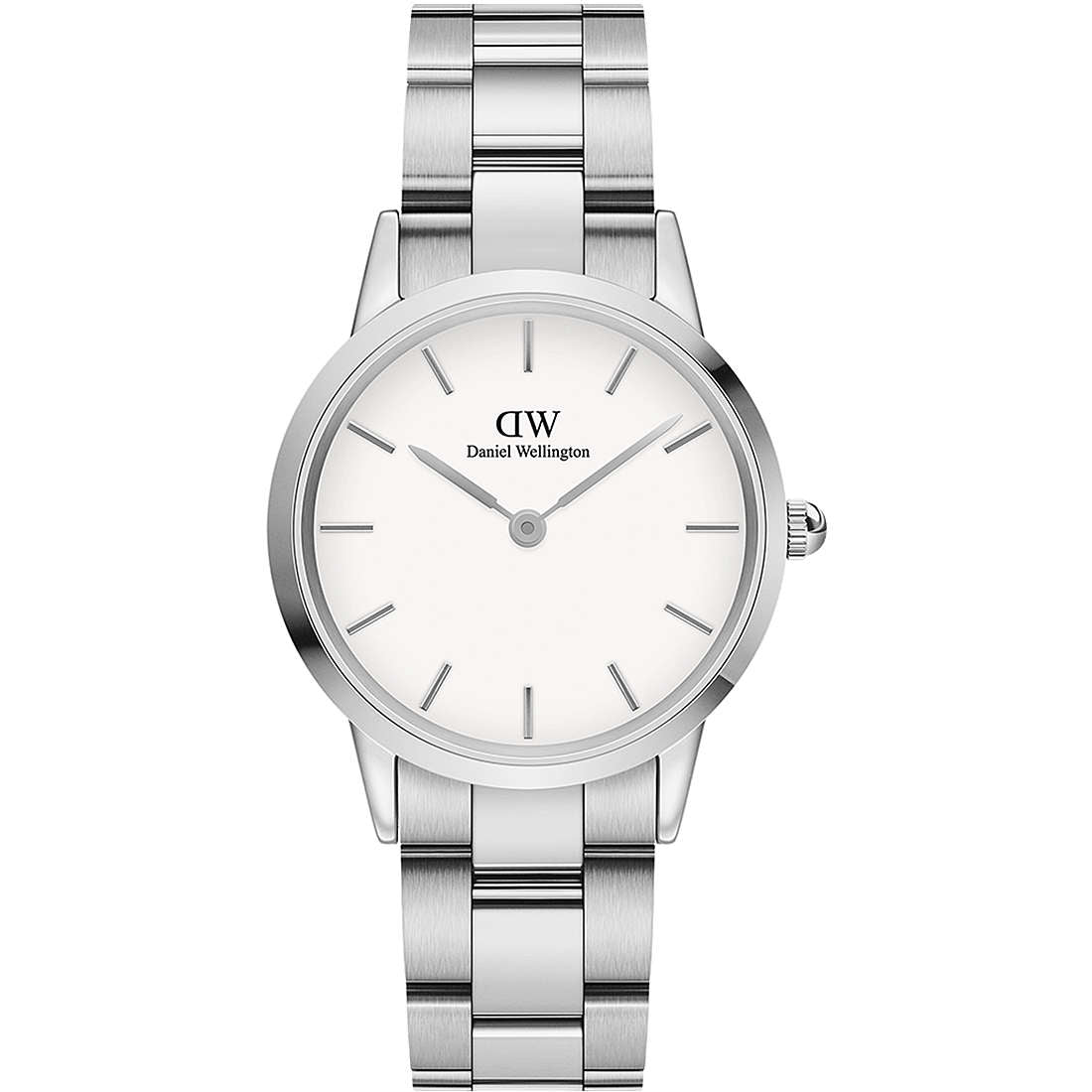 Daniel Wellington Iconic Link 36mm silver watch with white dial and steel bracelet