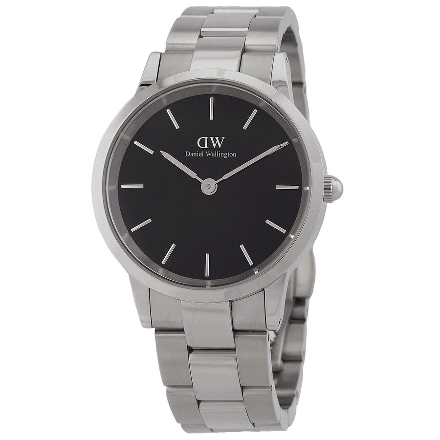 Daniel Wellington Iconic Link quartz watch with black dial and silver-tone link bracelet