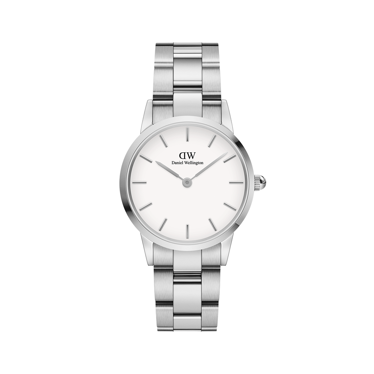 Daniel Wellington Iconic Link 28mm silver ladies watch with white dial and steel bracelet