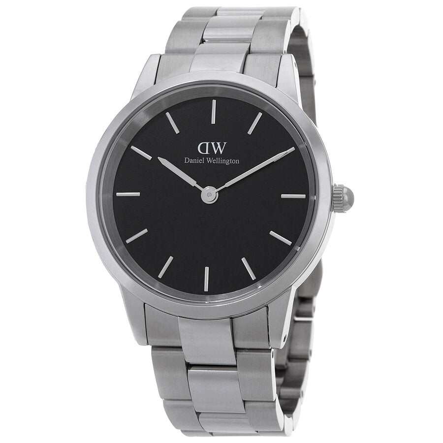 Daniel Wellington Iconic Link quartz watch with black dial and silver stainless steel case