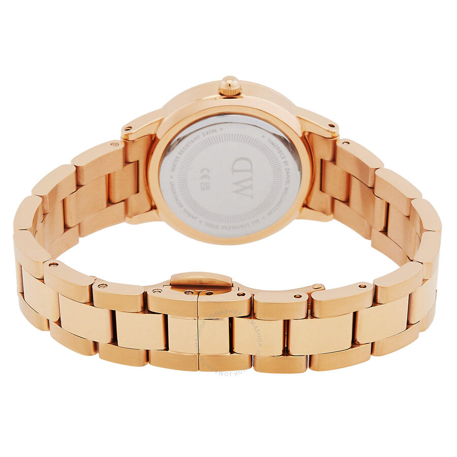 Daniel Wellington Iconic Link watch caseback view showing stainless steel case and DW logo