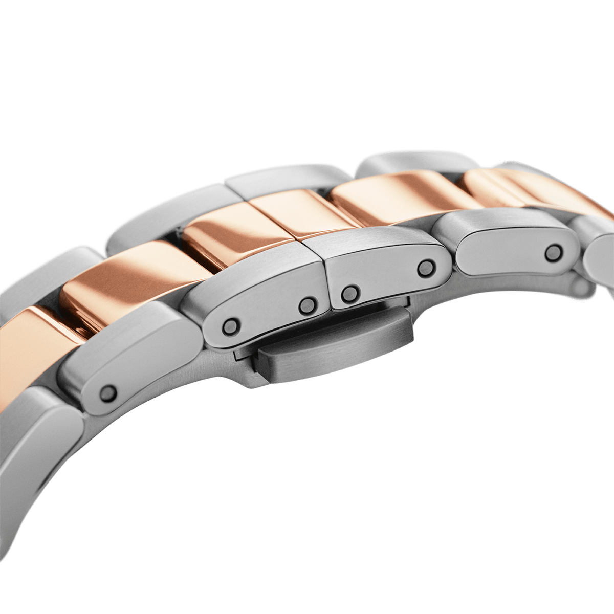 Two-tone Iconic Link bracelet detail with alternating rose gold and stainless steel links