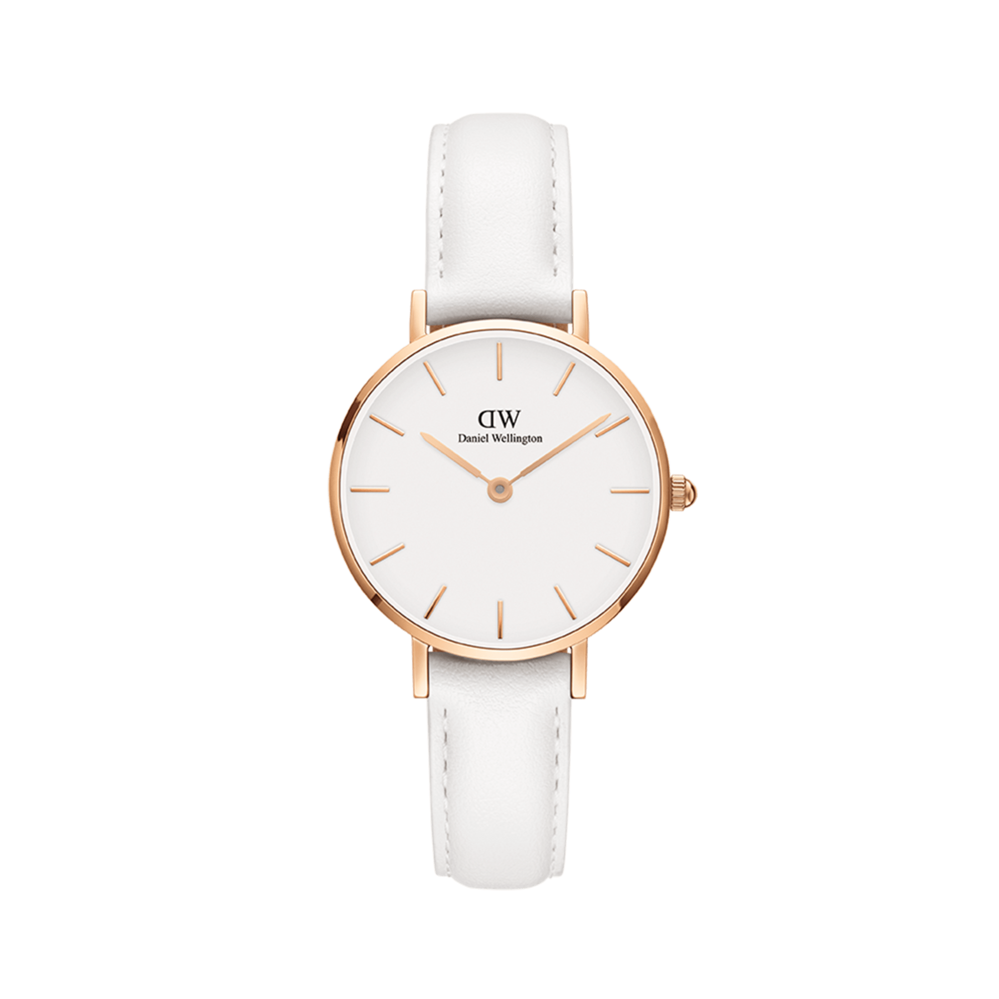 Daniel Wellington Petite Bondi eggshell white dial with rose gold case and white leather strap