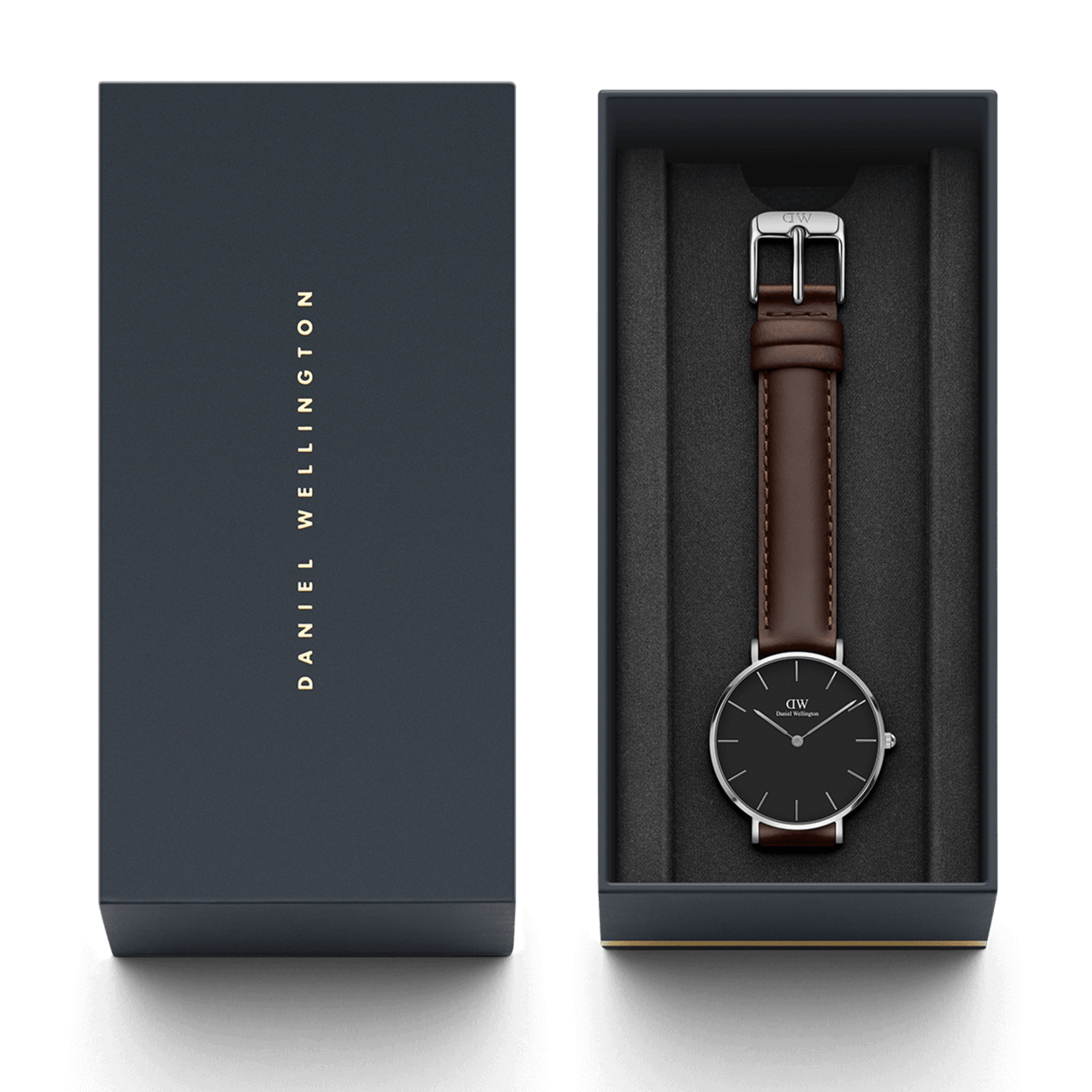Daniel Wellington Petite Bristol watch in branded gift box with brown leather strap