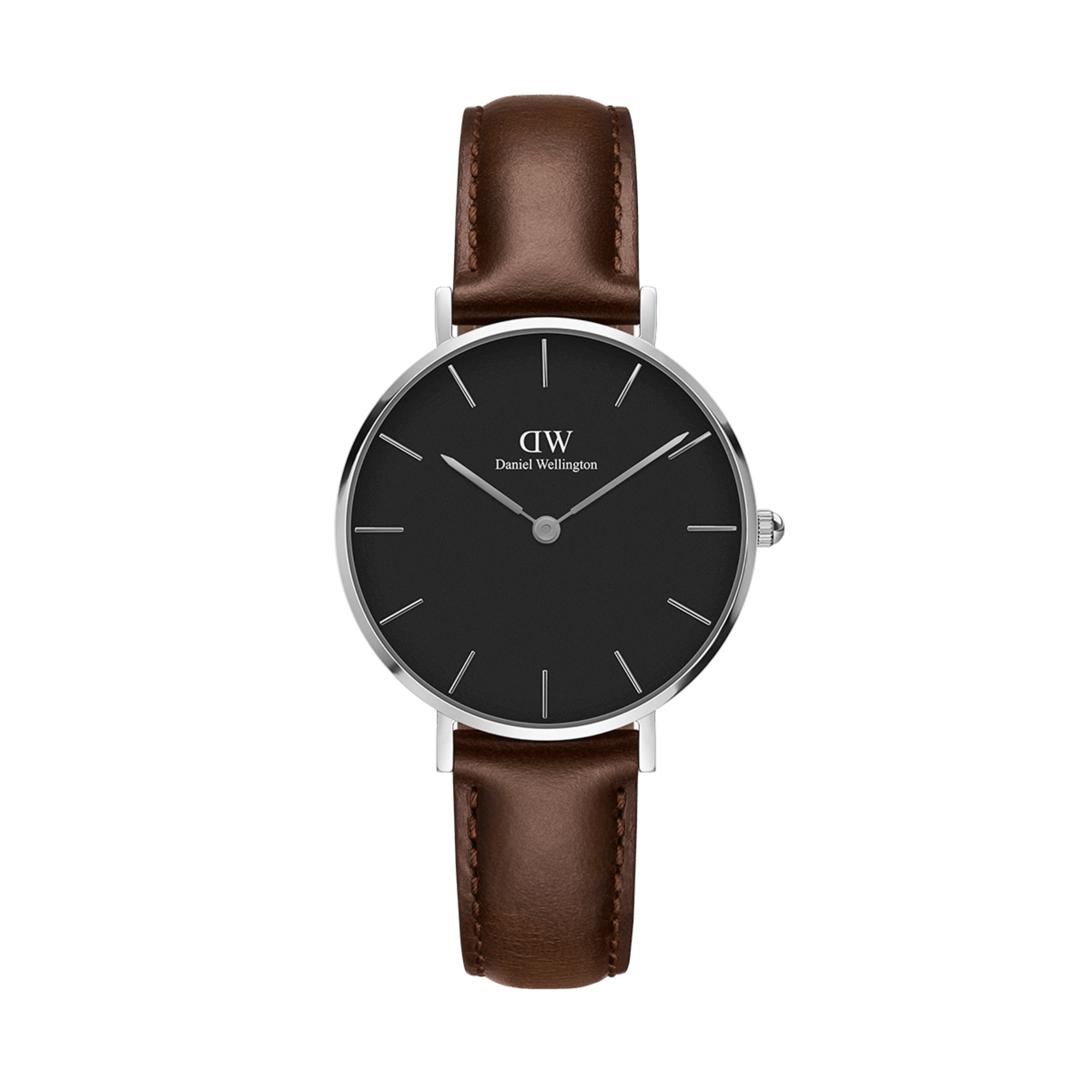 Daniel Wellington Petite Bristol 32mm women's watch with black dial and brown leather strap