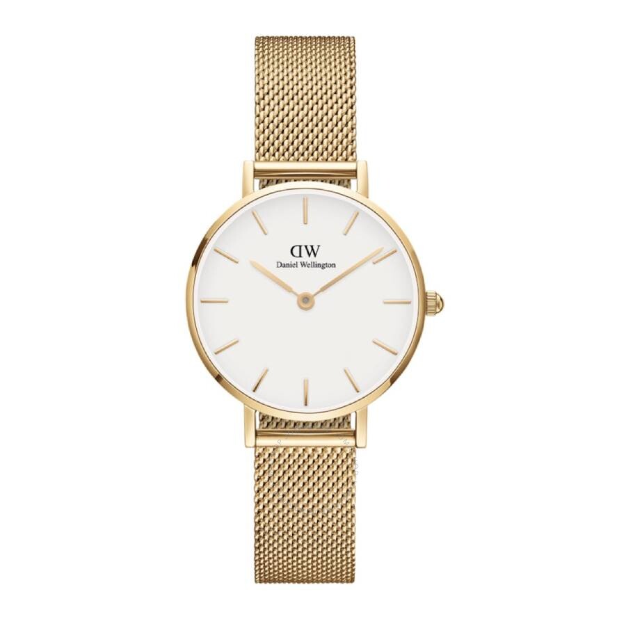 Daniel Wellington Petite Evergold gold mesh strap watch with white dial and gold-tone case