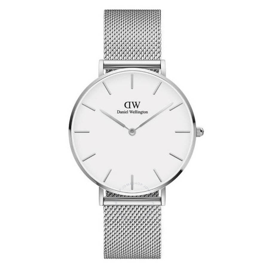 Daniel Wellington Petite Sterling quartz watch with white dial and silver mesh band