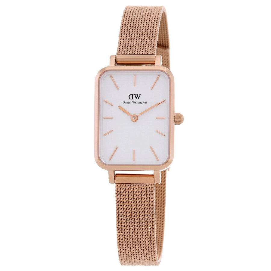 Daniel Wellington Quadro eggshell white dial ladies watch with rose gold mesh strap