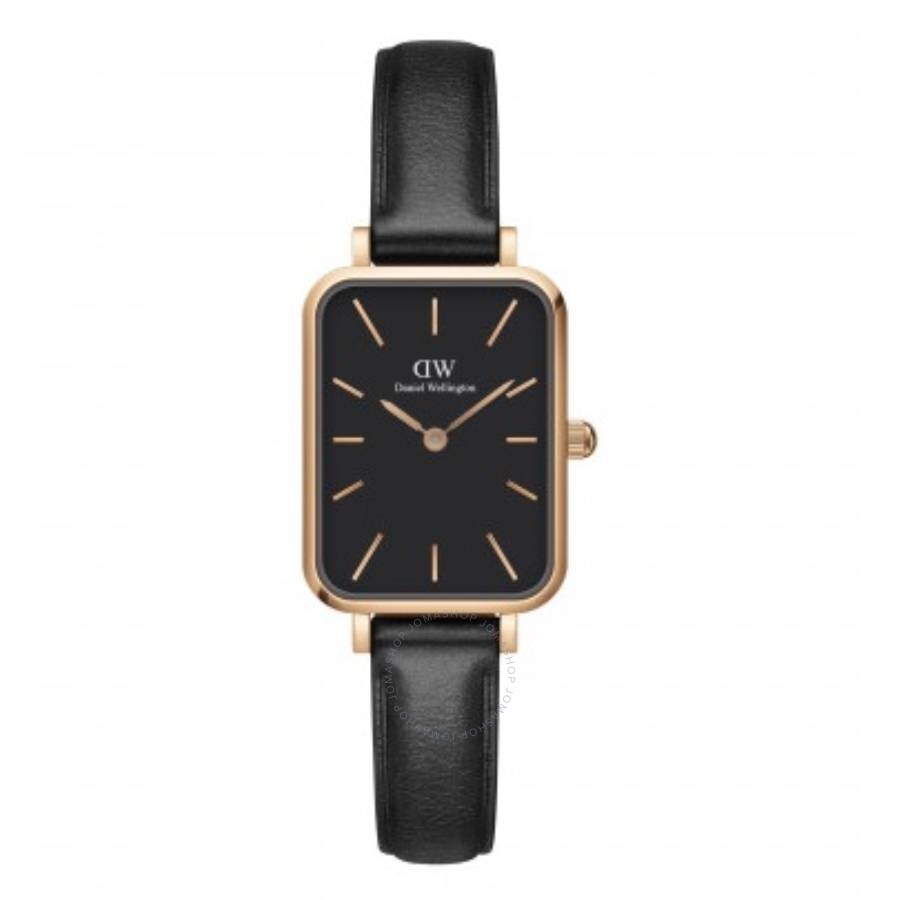 Daniel Wellington Quadro quartz ladies watch with black dial and rose gold rectangular case