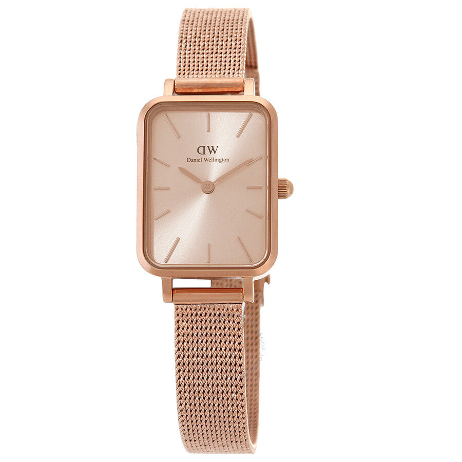 Daniel Wellington Quadro rose gold dial ladies watch with mesh strap, front view