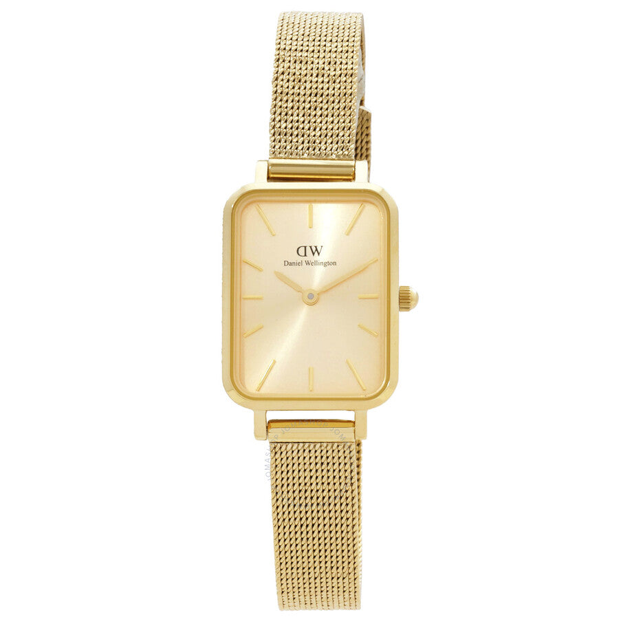 Daniel Wellington Quadro gold ladies watch with rectangular dial and mesh bracelet