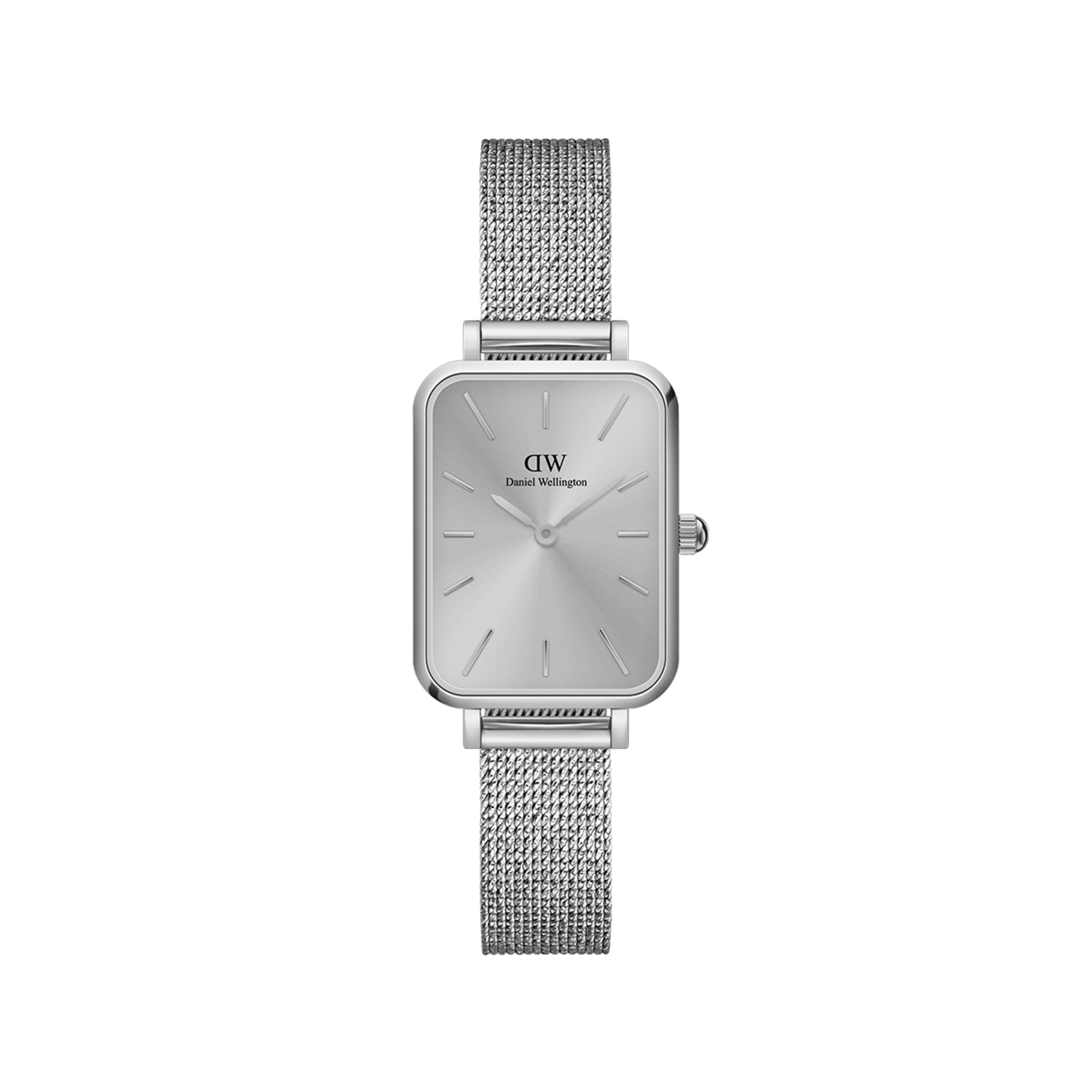 Daniel Wellington Quadro silver rectangle dial women's watch with mesh strap