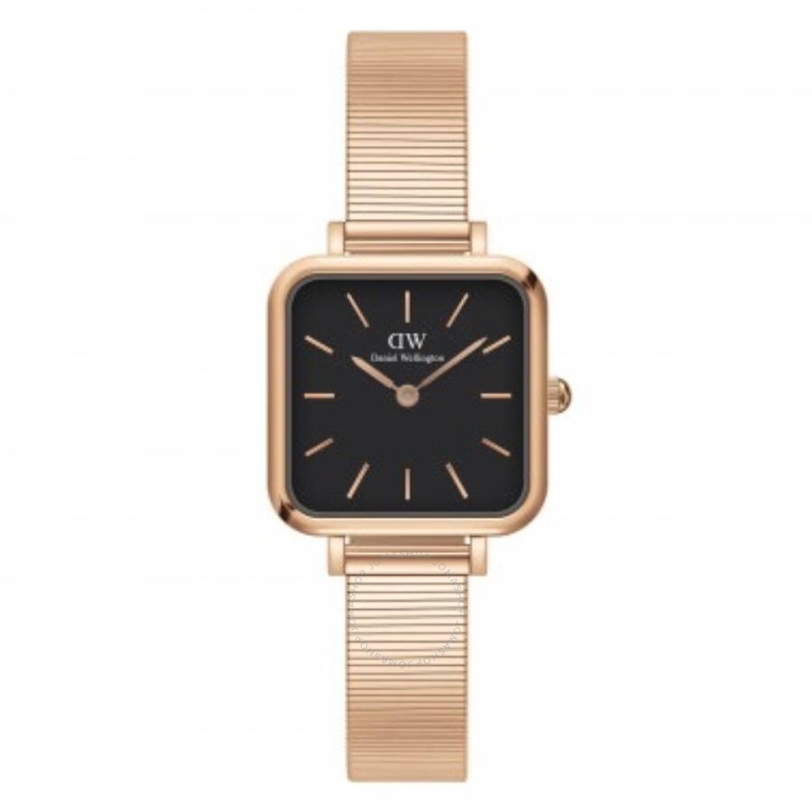 Daniel Wellington Quadro Studio ladies watch with black dial and rose gold mesh bracelet