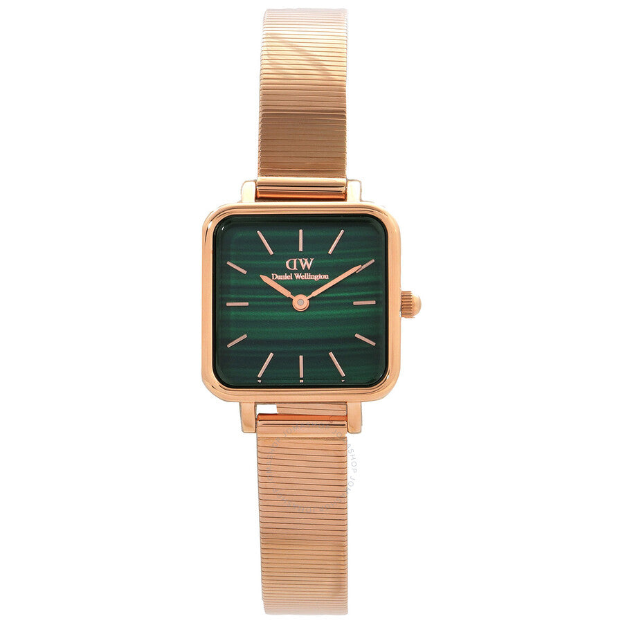 Daniel Wellington Quadro Studio green dial ladies watch with rose gold case and mesh band