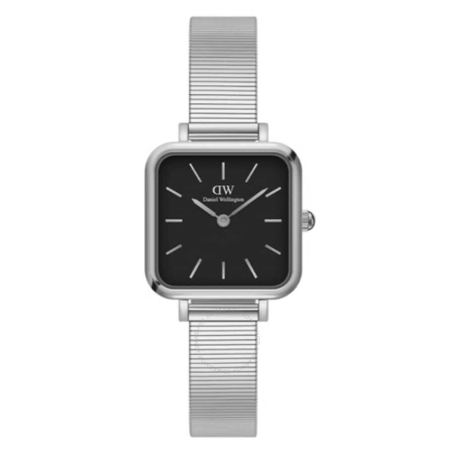 Daniel Wellington Quadro Studio watch with square black dial, silver mesh strap and DW logo