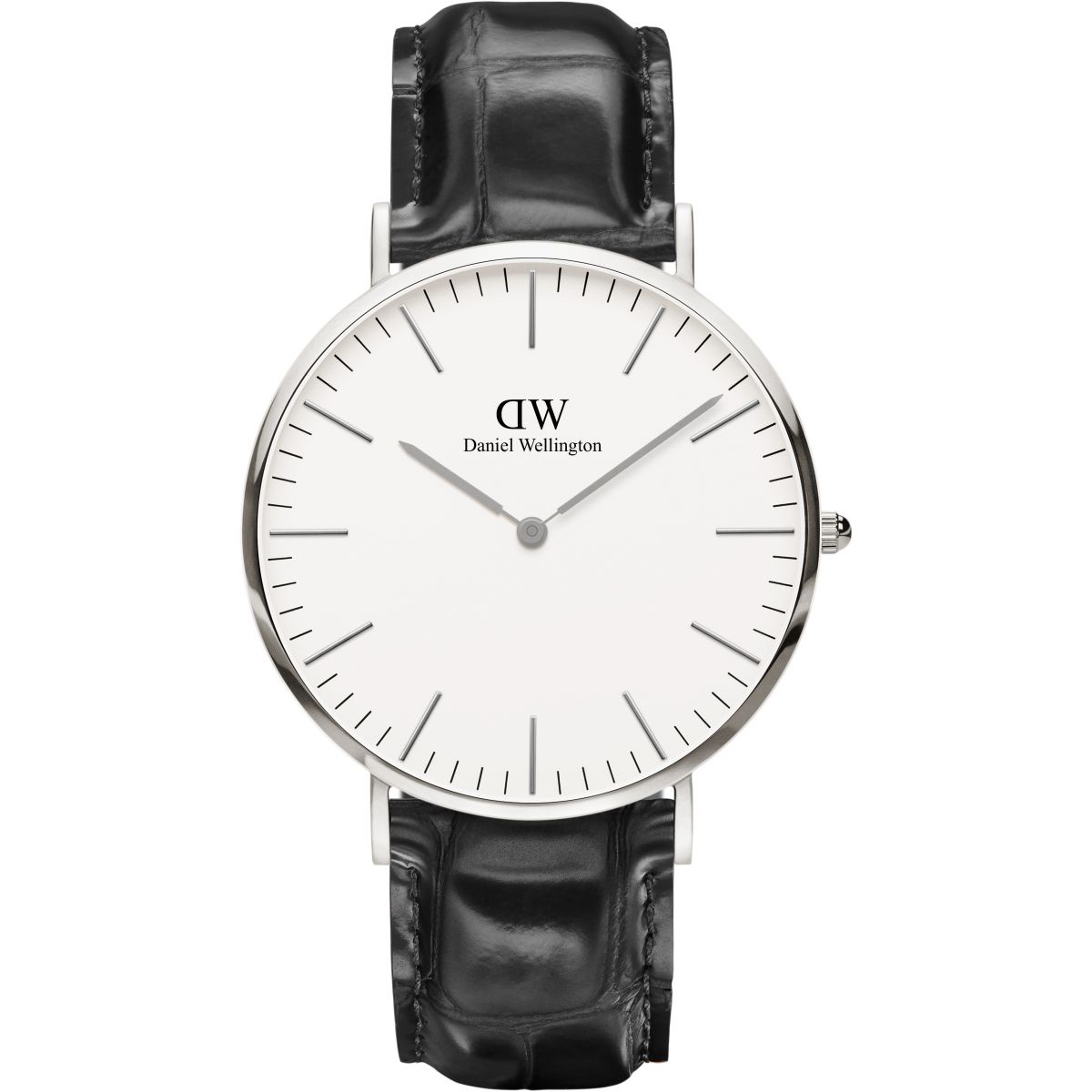 Daniel Wellington Reading 40mm white dial men's watch with black leather strap